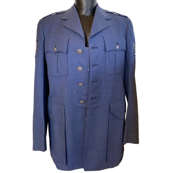 USAF Air Force Mens Staff Sergeant Blue Wool Military Uniform Jacket 40L Vintage - Picture 1 of 12